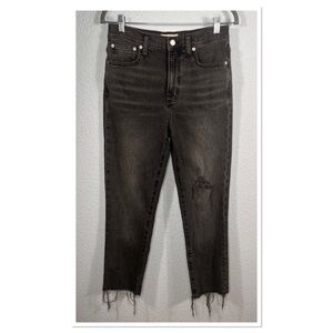 Madewell The Perfect Vintage Jeans Black Distressed Ankle Raw Hem Jeans Sz 6